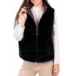 NEW LOOWIE angelica reversible faux fur vest in black/choco